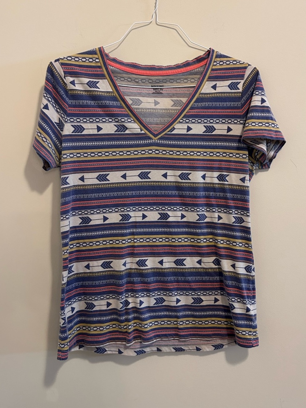 Mossimo Supply Co. V-Neck Short‎ Sleeve Stripe Top in Navy, Coral & Cream